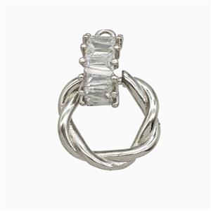 Copper Circle Pendant Pave Zirconia Platinum Plated, approx 9mm, 15mm dia