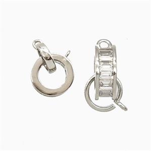 Copper Circle Pendant Pave Zirconia Platinum Plated, approx 9mm, 11mm dia