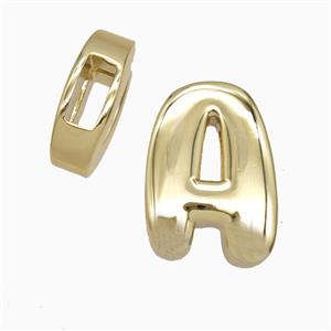 Copper Letter-A Beads Flat Hole Gold Plated, approx 14-17mm, 4-8mm hole