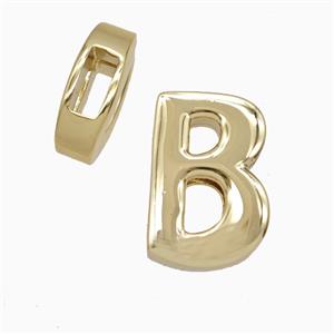 Copper Letter-B Beads Flat Hole Gold Plated, approx 14-17mm, 4-8mm hole