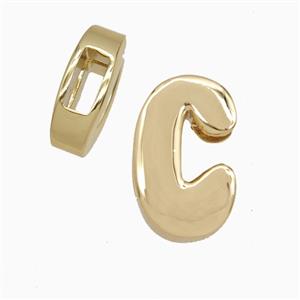 Copper Letter-C Beads Flat Hole Gold Plated, approx 14-17mm, 4-8mm hole
