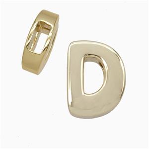 Copper Letter-D Beads Flat Hole Gold Plated, approx 14-17mm, 4-8mm hole
