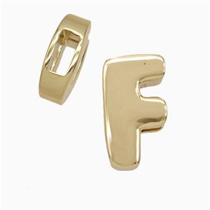 Copper Letter-F Beads Flat Hole Gold Plated, approx 14-17mm, 4-8mm hole