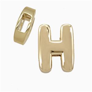 Copper Letter-H Beads Flat Hole Gold Plated, approx 14-17mm, 4-8mm hole
