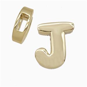 Copper Letter-J Beads Flat Hole Gold Plated, approx 14-17mm, 4-8mm hole