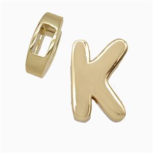 Copper Letter-K Beads Flat Hole Gold Plated, approx 14-17mm, 4-8mm hole
