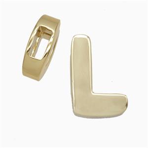 Copper Letter-L Beads Flat Hole Gold Plated, approx 14-17mm, 4-8mm hole