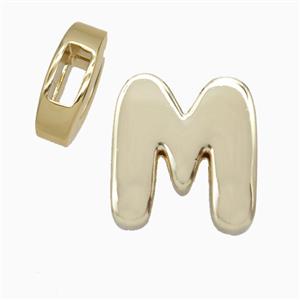 Copper Letter-M Beads Flat Hole Gold Plated, approx 14-17mm, 4-8mm hole