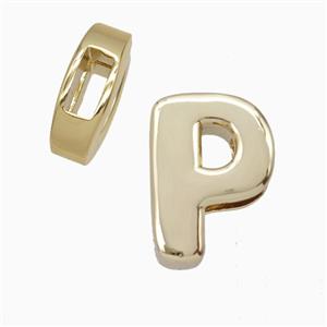Copper Letter-P Beads Flat Hole Gold Plated, approx 14-17mm, 4-8mm hole