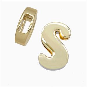 Copper Letter-S Beads Flat Hole Gold Plated, approx 14-17mm, 4-8mm hole