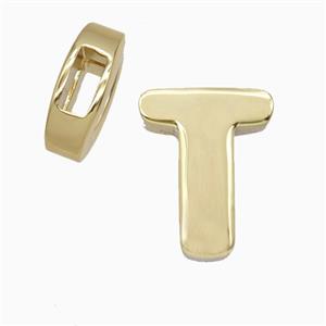 Copper Letter-T Beads Flat Hole Gold Plated, approx 14-17mm, 4-8mm hole