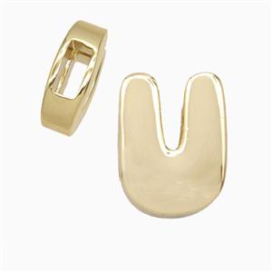 Copper Letter-U Beads Flat Hole Gold Plated, approx 14-17mm, 4-8mm hole