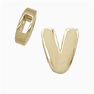 Copper Letter-V Beads Flat Hole Gold Plated, approx 14-17mm, 4-8mm hole