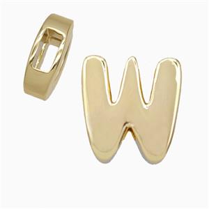 Copper Letter-W Beads Flat Hole Gold Plated, approx 14-17mm, 4-8mm hole