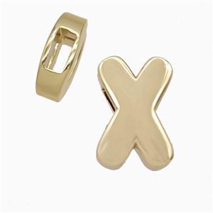 Copper Letter-X Beads Flat Hole Gold Plated, approx 14-17mm, 4-8mm hole