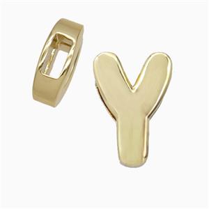Copper Letter-Y Beads Flat Hole Gold Plated, approx 14-17mm, 4-8mm hole