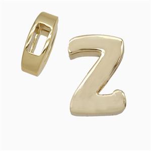 Copper Letter-Z Beads Flat Hole Gold Plated, approx 14-17mm, 4-8mm hole