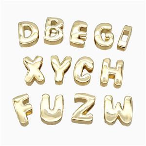Copper Alphabet Beads Flat Hole Gold Plated Mix Letters, approx 14-17mm, 4-8mm hole