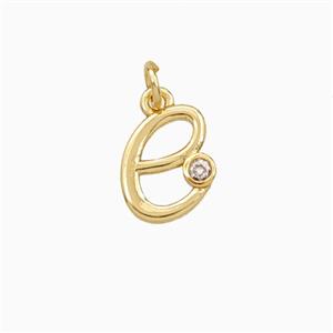 Copper Letter-e Pendant Pave Zirconia Gold Plated, approx 4-10mm