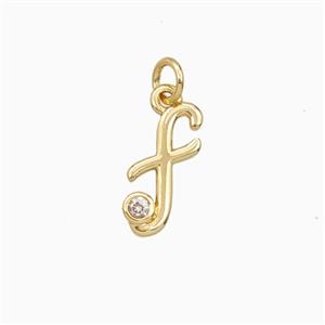 Copper Letter-f Pendant Pave Zirconia Gold Plated, approx 4-10mm