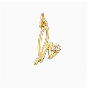 Copper Letter-h Pendant Pave Zirconia Gold Plated, approx 4-10mm