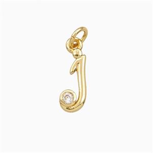 Copper Letter-j Pendant Pave Zirconia Gold Plated, approx 4-10mm