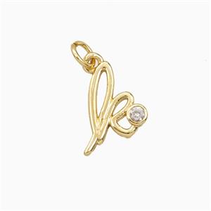 Copper Letter-k Pendant Pave Zirconia Gold Plated, approx 4-10mm