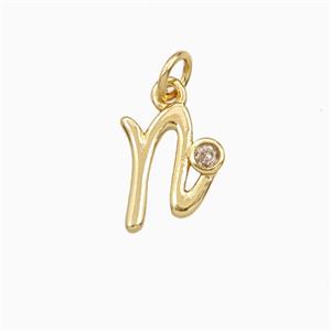 Copper Letter-n Pendant Pave Zirconia Gold Plated, approx 4-10mm