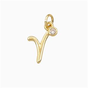 Copper Letter-r Pendant Pave Zirconia Gold Plated, approx 4-10mm