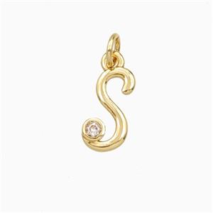 Copper Letter-s Pendant Pave Zirconia Gold Plated, approx 4-10mm