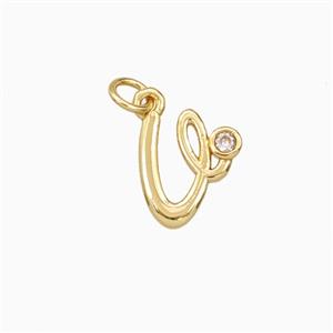 Copper Letter-v Pendant Pave Zirconia Gold Plated, approx 4-10mm
