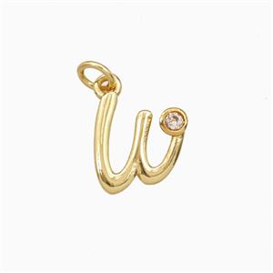 Copper Letter-w Pendant Pave Zirconia Gold Plated, approx 4-10mm