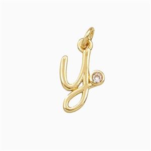 Copper Letter-y Pendant Pave Zirconia Gold Plated, approx 4-10mm
