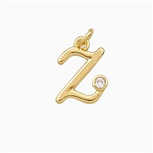 Copper Letter-z Pendant Pave Zirconia Gold Plated, approx 4-10mm
