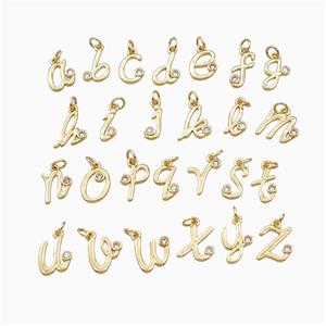 Copper Alphabet Pendant Pave Zirconia Gold Plated Mix Letters, approx 4-10mm
