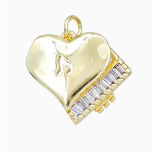 Piano Charms Copper Musical Pendant Pave Zirconia Gold Plated, approx 18-20mm