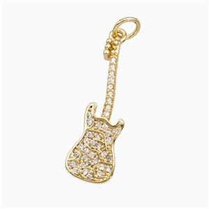 Electric Guitar Charms Copper Musical Pendant Pave Zirconia Gold Plated, approx 8-25mm