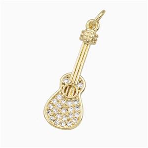 Guitar Charms Copper Musical Pendant Pave Zirconia Gold Plated, approx 9-25mm