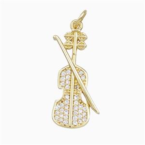 Violin Charms Copper Musical Pendant Pave Zirconia Gold Plated, approx 10-25mm