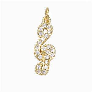 Treble Clef Notes Charms Copper Musical Pendant Pave Zirconia Gold Plated, approx 8-18mm