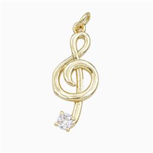 Treble Clef Notes Charms Copper Musical Pendant Pave Zirconia Gold Plated, approx 11-23mm