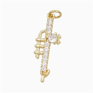 Musical Horn Charms Copper Pendant Pave Zirconia Gold Plated, approx 8-25mm