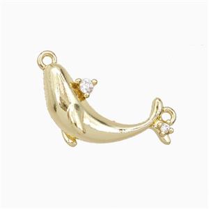 Copper Dolphin Pendant Pave Zirconia 2loops Gold Plated, approx 9-18mm