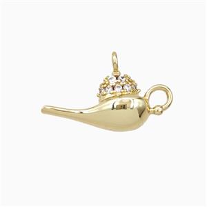 Genie Cup Lamp Charms Copper Pendant Pave Zirconia Gold Plated, approx 7-16mm