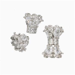 Copper Screw Clasp Pave Zirconia Platinum Plated, approx 11-16mm