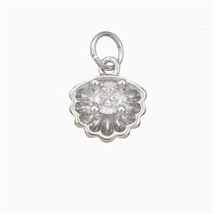 Copper Scallop Shell Pendant Pave Zirconia Platinum Plated, approx 10mm