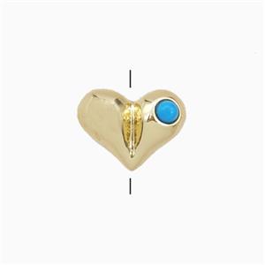 Copper Heart Beads Pave Turquoise Resin Gold Plated, approx 9-12mm