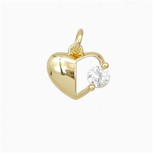 Copper Heart Pendant Pave Zirconia Gold Plated, approx 9-12mm