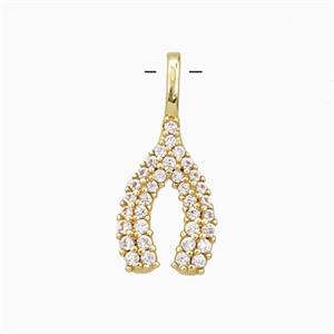 Copper Wishbone Pendant Pave Zirconia Gold Plated, approx 8-18mm