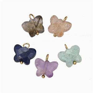 Natural Gemstone Butterfly Pendant Mixed, approx 8-10mm